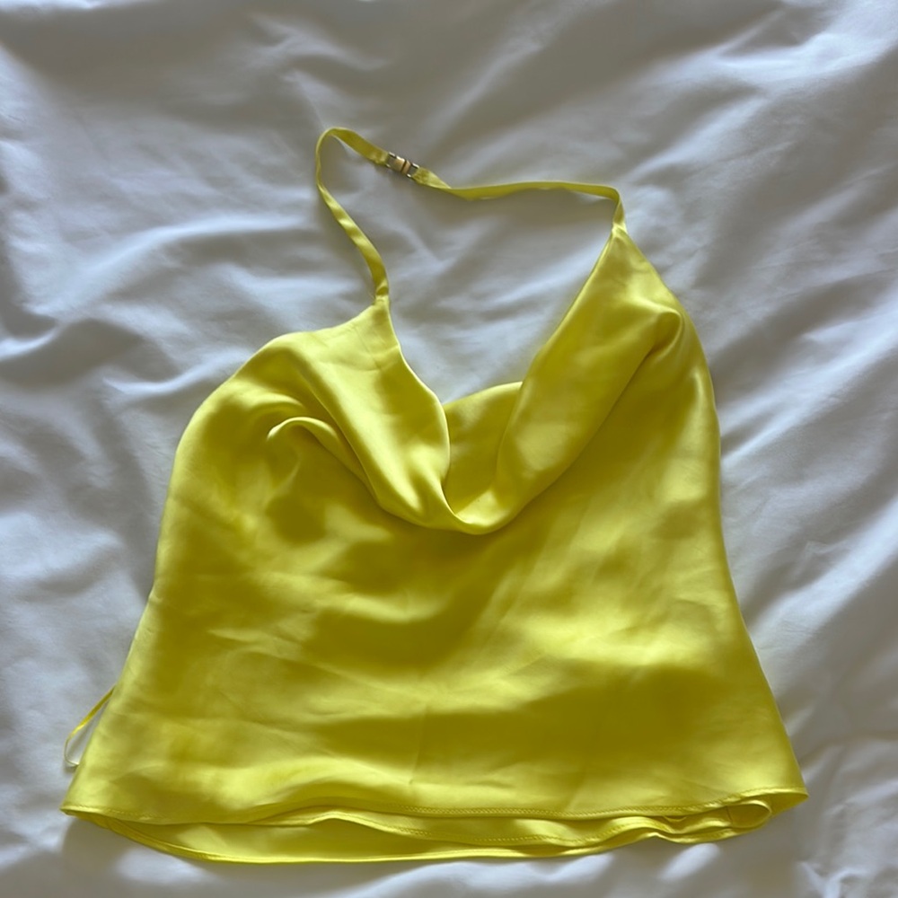 Neon yellow Zara satin top - low back halter